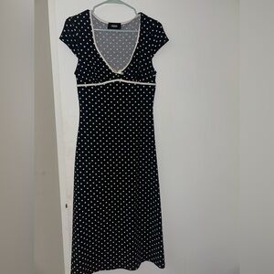 Cider Black Midi Dress with White Polka Dots